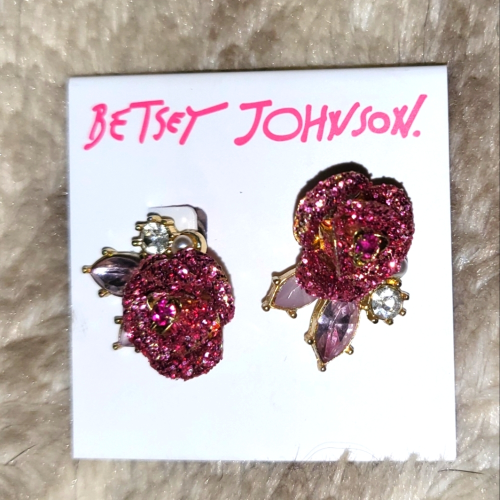 Large Pink Rose Betsey Johnson Earrings